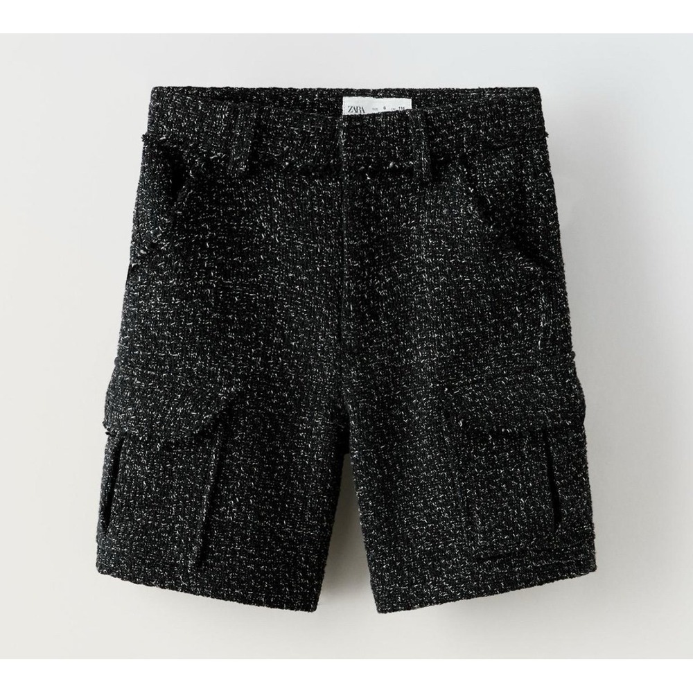 Zara Kids Black Tweed Cargo Shorts Size 6 Cm 116‎ New With Tags